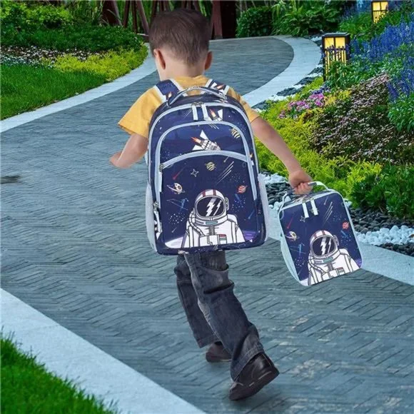 Kids Backpack for School Boys Girls Space Preschool Bookbag With Lunch Case Set